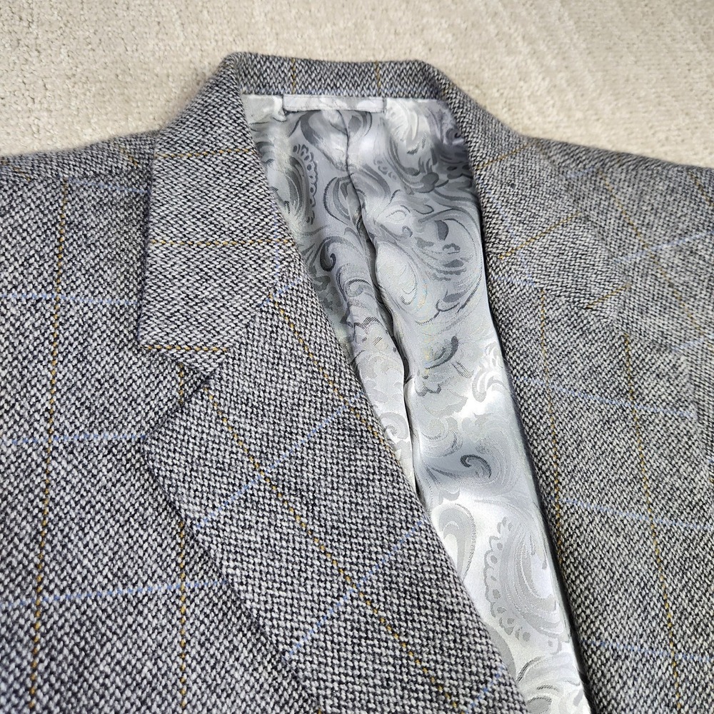 E Thomas Tweed Blazer Men 46 *READ Cashmere Wool Windowpane Plaid Sport Coat